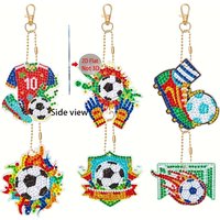 2D/Flat DIY Football Diamond Painting Keychain Set, Diamond Decal Keychain, Waterdrop Mosaic Craft Pendant for Handbags, Backpac