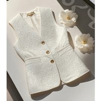 White Jacquard Vest Female Spring High-grade Sleeveless Sense Super Beautiful Unique Beautiful Temperament Vest Waistcoat Ladies