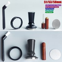 51/53/58mm Espresso Tamper, 5Pcs/Set Coffee Tampers Tools with WDT Stirrer Tool, Puck Screen, Dosing Funnel, Cleaning Brush