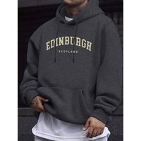 Edinburgh Scotlano Letter Prints Fleece Comfy Tops Man Loose Fashion Sweatshirts Sports Autumn Hoodie Simple Casual Streetwear