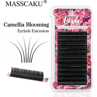 MASSCAKU C CC D DD Curl Self-making Fans Volume Lash Extensions Matte Black 8-16mm Mixed Size Camellia Blooming Eyelash Tray image 3
