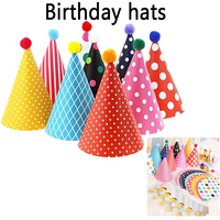 11PCS Hats Paper Cone Birthday Party Hats Polka Dot DIY Handmade Kids Birthday Party Photo Props With Ball Crown Design