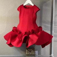 Red Satin Mini Dress Ruffles Quality Flower Girl Dress For Wedding Lovely Little Girl Birthday Photo Shoot Ball Gown Customized