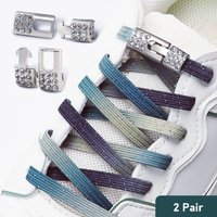 2Pairs Colorful Elastic No-Tie Shoe Laces - Bling Diamond Cross Locks Glitter Elastic Shoelaces - Shoe Accessory for Easy Wear