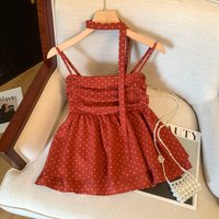 Y2K Sweet Polka Dot Cami Top Women's Summer Tube Top with Ruffle Hem Bow Tie Sleeveless Blouse Trendy Y2K Shirt For Girl
