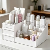 1Pc White Drawer Makeup Storage Box, Plastic Shelf for Dormitory Cosmetics & Skin Care, Dressing Table Desktop Organizer