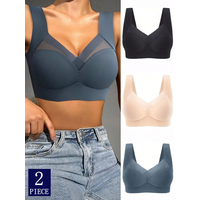 2PCS Women Lace Sport Bras Plus Size Seamless Bra Bralette Backless Lady Brassiere Vest Female Gather Shock-Proof Wireless L-3XL