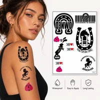 Horseshoe Temporary Tattoo Sticker, Waterproof Horse Barcode Letter Body Art for Women, Fake Arm Shoulder Tattoo