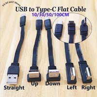 10/30/50/100CM USB to Type-C Flat Cable Multi Angled Straight/Up/Down/Left/Right Bend Cord Cable For Charging & Data Sync