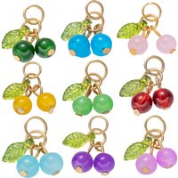 10pcs Red Glass 3D Cherry Fruit Charms with Acrylic Leaf Cherry Pendants for DIY Bracelets Necklaces Keychains Craft Accessories