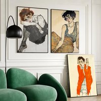 Egon S-Schiele Painting Poster Waterproof Wall Art Sticker for Home Bar Decoration, Self-Adhesive Room Wall Decor Mural