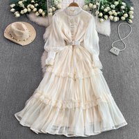 Vintage sexy long sleeve rhinestone mesh Dress Chic Beach fairycore Vestidos Vacation women clothing