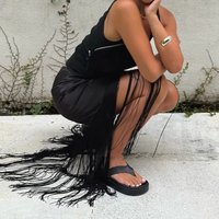 Streetwear Mini Skirt Ladies Sexy Satin Summer Short Skirts Bottoms Spring Women Tassel Skirt Silk White Black Woman Elegant