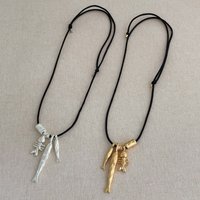 Minar 2025 Autumn Winter New Metallic Fish Bone Pendant Necklaces for Women Femme Long Adjustable Wax Rope Sweater Chain Chain