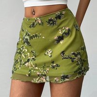 European Styie Mini Skirt Street Style Slim Beading Floral Mesh Skirt Office Lady 2026 Spring/Summer Embroidery A-Line Skirt