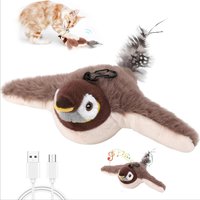 Rechargeable Electric Simulated Bird Cat Plush Toy with Feather Interactive Squeaky Kitten Toy Catnip Bite-resistant