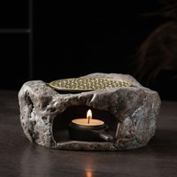 Candle warm tea base coarse pottery Kung Fu tea set retro style stone warm tea set household heating copper pad