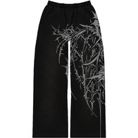 Y2K Line Print Wide Leg Pants Men Women Streetwear Harajuku Baggy Trousers With Wing Pattern Elastic Waist Casual Bottoms