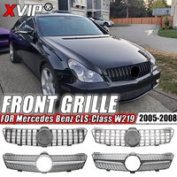 XVIP Przednia błyszcząca czarna kratka wyścigowa w stylu GTR do Mercedes Benz CLS W219 CLS350 CLS500 2005-2008 Diamonds Style Kratki zderzaka
