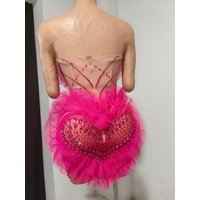 Pink Three-Dimensional Heart-shaped Net-Screen Embroidered Diamond Beaded Body-Shaping Short Dress -Nightclub Party Mini Dress