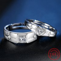 Real 925 Stelring Silver Woman's New Jewelry Heart Square Crystal Zircon Couple Ring For Men XY0390