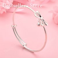 925 Sterling Silver Exquisite Bow Bell Adjustable Bangle for Women, Fashionable Wedding Party Jewelry