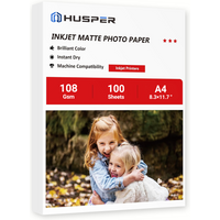 100 Sheets A4 Matte Photo Paper for Inkjet Printers 108gsm Single Side Printable Photo Paper