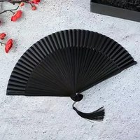 1pc Vintage Handmade Bamboo Folding Fan, Black Traditional Chinese Japanese Style, Lightweight for Wedding Photography Decor