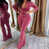 Doyerl Ribbed Knitted Two Piece Set Women Fall Winter Clothes Striped Long Sleeve Zipper Jacket Top and Flare Pants Ensemble