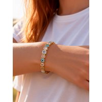 Evil Eye Zircon Tennis Bracelet for Women, Copper Lucky Protection Amulet Vibrant Color Spring Summer Trendy Jewelry Gift