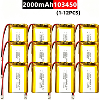 103450 3,7 V 2000 mAh wiederaufladbarer Polymer-Lithium-Akku mit JST PH2.0-Stecker, hohe Kapazität für Kamera, GPS-Navigator, MP5-Headset