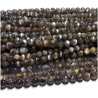 Veemake Natural Gray Black Gold Sunstone Flash Light Round Loose Gemstone Ball Small Beads 15" 07952