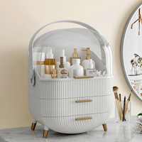 Large Cosmetic Skincare Organiser Tabletop Make-Up Storage Case 2 Drawers Box White