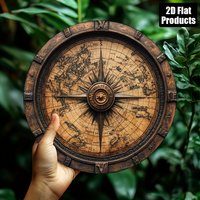 2D Flat, Vintage Nautical Wall Decor Sign - 20.32 cm Round vintage Bronze Aluminum Maritime Chart Plaque,