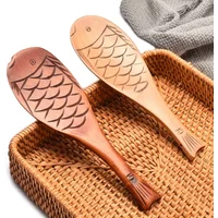 Japanese Wooden Rice Spoon Wooden Fish-shaped Rice Spoon Hand-carved Non-stick Kitchen Cooking Tools Frying Steak Spatula
