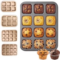 Square 6/12 Cavity Square Muffin Pans Nonstick Brownie Pan Carbon Steel Baking Tray Brownies, Cupcakes, Muffins, Cookies, Bread