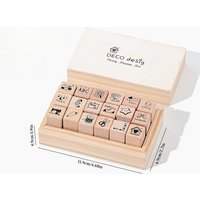 1 Set Daily Life Beech Wood Rubber Stamp with Storage Wooden Box, 4 Styles Optional DIY Journal Scrapbook Decorative Seal Craft