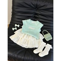 Girls Summer Outfit 2026 New Style Fly Sleeve Letter Vest Pleated Cake Skirt Two Piece Set Fashionable Baby Girl Ensemble