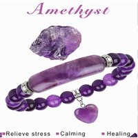 Healing Natural Stone Amethysts Rectangle Bar Charm Bracelets For Women Men Rose Quartzs Relieve Stress Calming Bangles Jewelry