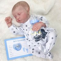 18-inch Vinyl Reborn Boy Doll | Closed-Eye Sleeping, Exquisite Facial Features, Hand-Painted Hair/Skin, Cartoon Star Pajamas