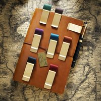 Leather Pen Holder Clip for Traveler Notebook Journals, Brass Bookmark Clips Book Pages Divider for School Stationery