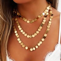 3Pcs Layered Gold Disc Necklace Set Shiny Tassel Choker Boho Statement Jewelry For Women Party Trendy Gift