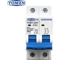 TOMZN 2P AC MCB TOB1-63H C type 230/400V~ 50/60Hz Mini Circuit Breaker 3A 6A 10A 16A 20A 25A 32A 40A 50A 63A
