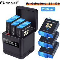 PALO Battery for GoPro Hero 12 11 10 9 2000mAh Battery+LCD 3 Ways Fast Charger Box TF Card Storage for GoPro Hero Accessories