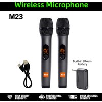 Dual Channel Wireless Microphone 2 Handheld Mic Omni-directional Karaoke Microphone for Stage Outdoor Party Home Singing