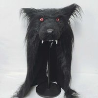 Black Wolf Mask Halloween Red Eyes Werewolf Terror Animal Fancy Headdress Costume Cosplay Props Adult Wolf Headgear Latex Masks