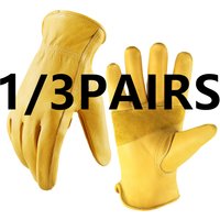 1/3Pairs Work Gloves, Cowhide Gardening Gloves for Wood Cutting//Truck Driving/Garden/Yard Working for Men And Women