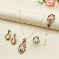 Falair Festival Gift Delicate Zircon Jewelry Set Gold Plated Copper Elegant Women Necklace Earrings Ring Bracelet Gift Box