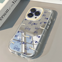 Graffiti Blue Lines Little Dog Cat Mirror Case For iPhone 17 Pro Max Case 7 8 15 14 16 Plus 13 12 11 Pro X XS XR 16E 17Air Cover