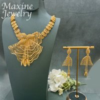 18K Gold Plated Jewelry Set for Women Fashion Necklace Earrings Eardrop Dubai Trendy Big Size Luxury Retro Wedding Party Gifts
